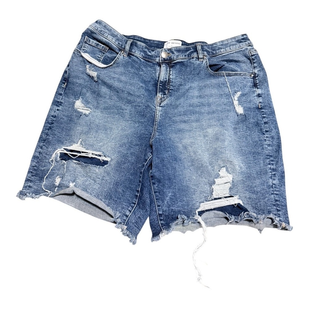 Lane Bryant Denim Shorts Womens 20 Mid Rise Boyfriend Bermuda Distressed Blue